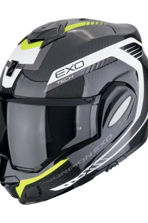 Casco Moto Modulare Scorpion EXO-TECH EVO Carbon Cosy Nero Giallo Fluo Di Tendenza