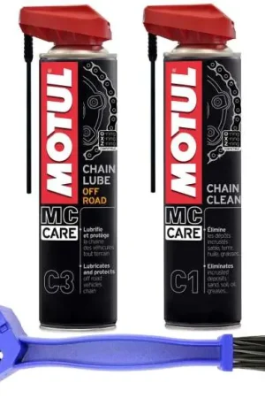Occasione Kit Pulisci Catena Motul C1+Grasso Spray C3 Moto Cross Enduro spazzola omaggio