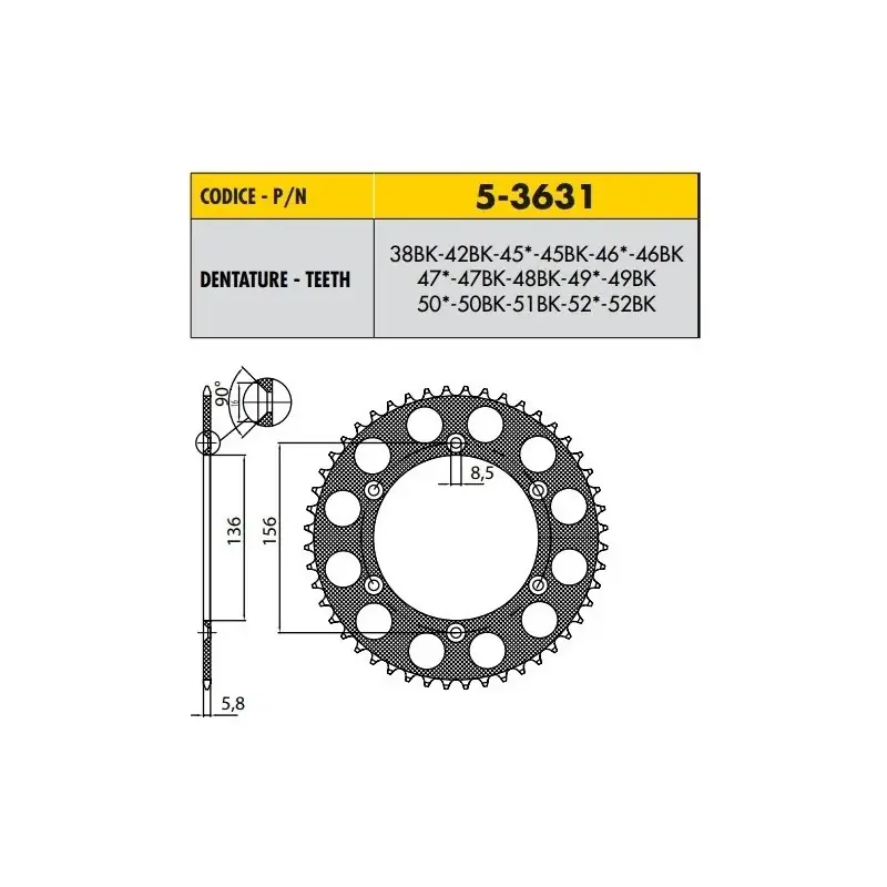 A Buon Prezzo HUSQVARNA TE 630 2010>2011 CORONA PASSO 520 CODICE 5-3631