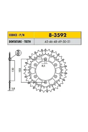 YAMAHA YZ F 250 2001>2018 CORONA PASSO 520 CODICE 8-3592 Prezzo Ridotto