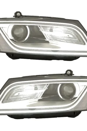 Offerta Speciale Coppia Fari Anteriori Audi Q5 2012 Con Lenticolare Parabola Cromata Diurna LED – H7 con Motore – Sostituzione Fari Alogeni