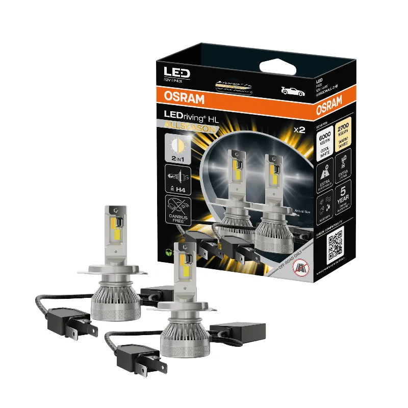Compra Oggi Stesso Coppia lampadine LED H4 OSRAM LEDriving ALLSEASON – doppia luce bianca e gialla 3000K/6000K