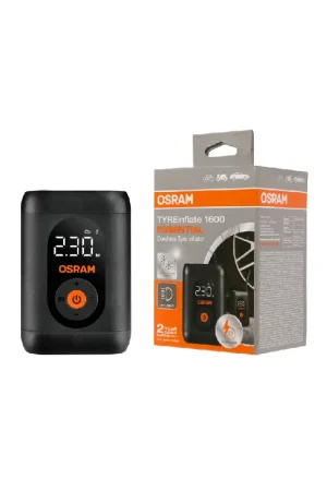 Ultimissimo Modello TYREinflate 1600 ESSENTIAL Osram – Compressore Gonfia pneumatici digitale compatto ricaricabile con funzione Auto-Stop
