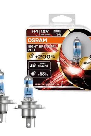 Consegna Rapida OSRAM Night Breaker 220 – Lampadine Alogene H4 per Fari Anteriori Auto, +220% Luce, Fascio Lungo e Potente
