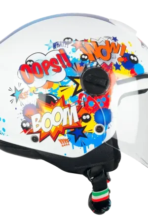 Casco CGM Bimbo 261A MINI COMICS Blu Bianco Con Visiera Lunga ECE 22-06 Prezzo Scontato