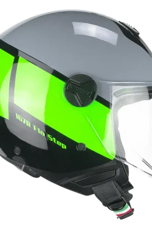 Casco CGM Demi Jet 167R FLO STEP Grigio Verde Visiera Lunga ECE 22/06 Esclusivo