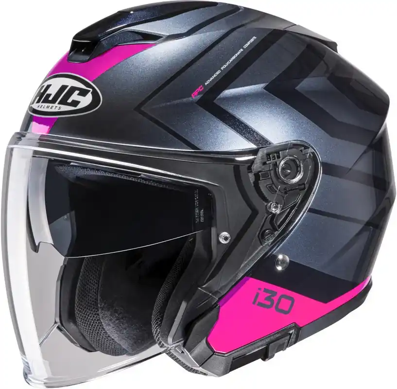 Casco Hjc Jet i30 Zetra MC8 Grigio/Fucsia Con Visiera Lunga Ed Occhialino Parasole Direttamente Dal Produttore