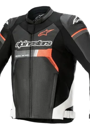 Di Tendenza Giacca Moto Alpinestars GP FORCE AIRFLOW Nero Bianco Rosso Fluo In Pelle