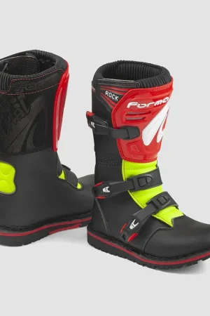 Di Tendenza Stivali Moto Bimbo Trial Forma Boots ROCK Nero Rosso Giallo Fluo