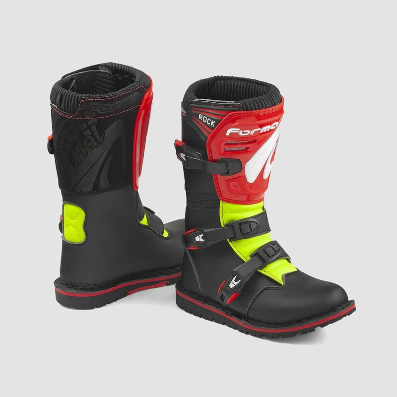 Di Tendenza Stivali Moto Bimbo Trial Forma Boots ROCK Nero Rosso Giallo Fluo