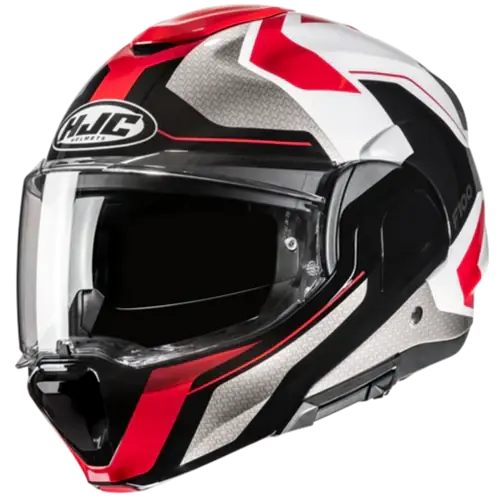 A Buon Prezzo Casco Moto Modulare HJC F100 BIOS MC1 Bianco Nero Argento Rosso Lucido