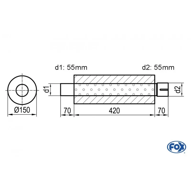 Novità Universal-Silencer Round with Pipe Union - Blank 466 D1Ø 55mm esterno - D2Ø 55,5mm interno - Lungh