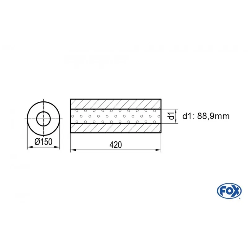 Universal-Silenziatore rotondo senza tubo Unione - Blank 466 D1Ø 88,9 mm - Lunghezza 420mm (Cod. U Affare