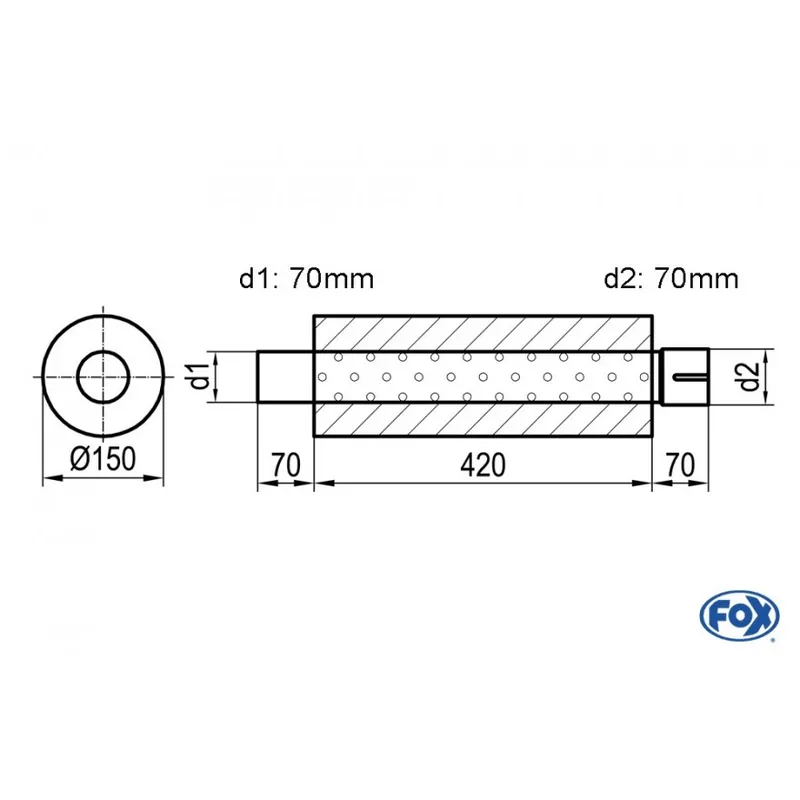 Nuovo Arrivo Universal-Silencer Round with Pipe Union - Blank 466 D1Ø 70mm esterno - D2Ø 70,5mm interno - Lungh