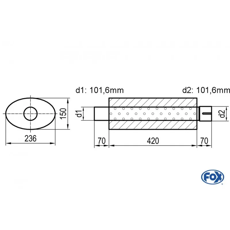 Compra Oggi Stesso Universal-Silenziatore ovale con unione con tubi - Blank 618 D1Ø 101,6 mm all‘esterno - D2Ø 106,6
