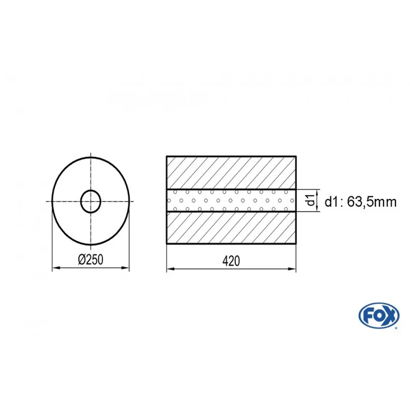 Universal-Silenziatore rotondo senza tubo Unione - Blank 784 D1 63,5mm Lunghezza 420mm - Ø250mm ( Sconto