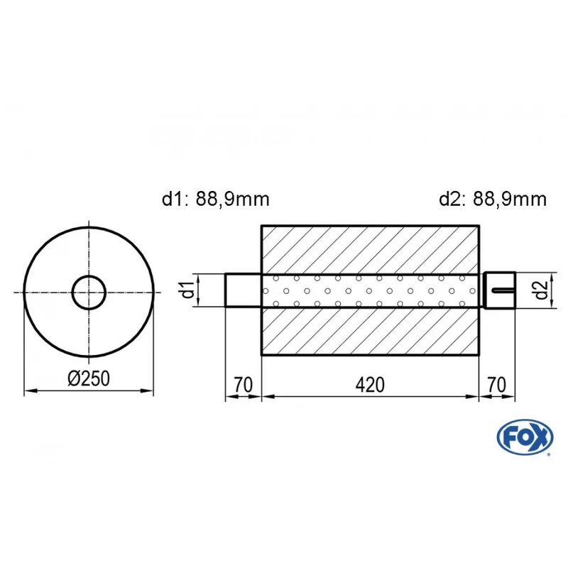 Promozione Universal-Silencer Round with Pipe Union - Blank 784 D1 88,9 mm, D2 88,9 mm all‘interno - Lunghezz