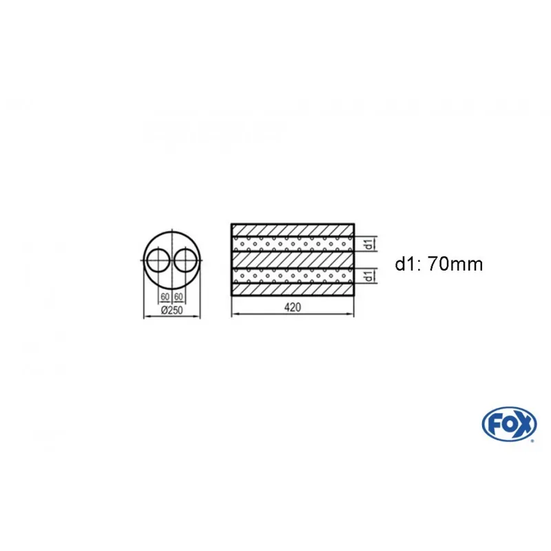 Universal-Silenziatore rotondo Doppio flusso - Vuoto 784 D1 70mm Lunghezza 420mm - Ø250mm (Cod. U Offerta Del Giorno