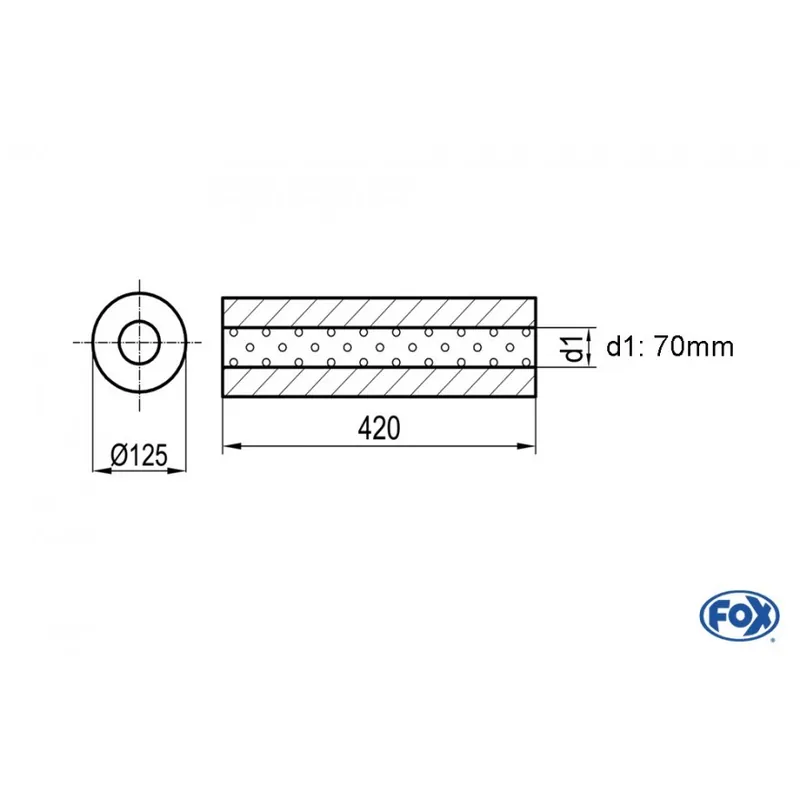 Universal-Silencer rotondo senza tubo Unione - Ø 125mm D1Ø 70mm Lunghezza 420mm (Cod. UNI-3904207 Economico