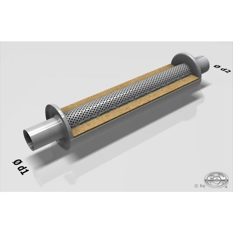 Più Venduto Universal-Silenziatore rotondo con unione con tubi - Ø 125mm D1Ø 88,9 mm esterni - D2 Ø 88,9 mm a