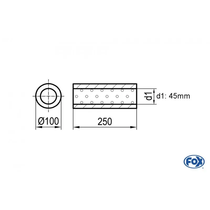 Popolare Universal-Silencer Round senza tubazioni Unione - Ø 100mm D1Ø 45mm Lunghezza 250mm (Cod. UNI-3142