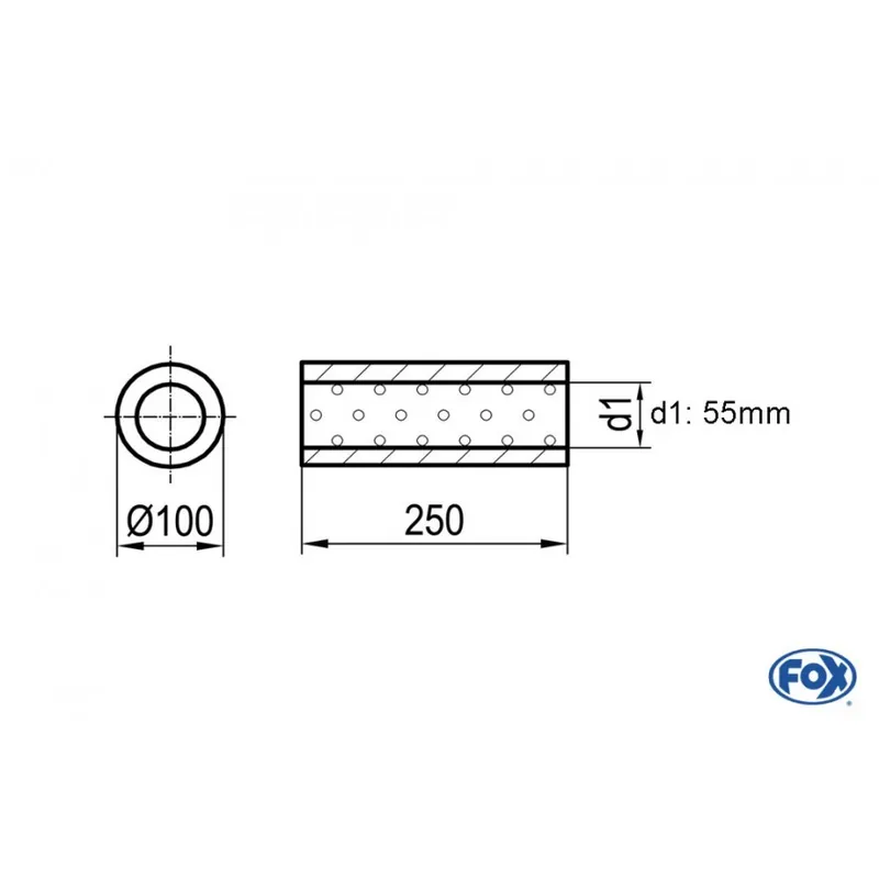 Universal-Silenziatore rotondo senza tubo Unione - Ø 100mm D1Ø 55mm Lunghezza 250mm (Cod. UNI-314 Spedizione Espresso