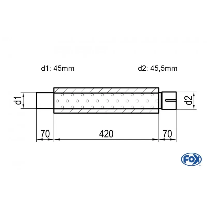 Universal-Silenziatore rotondo con unione con tubi - Ø 100mm D1Ø 45mm D2 Ø 45,5mm Lunghezza 420m Subito Disponibile