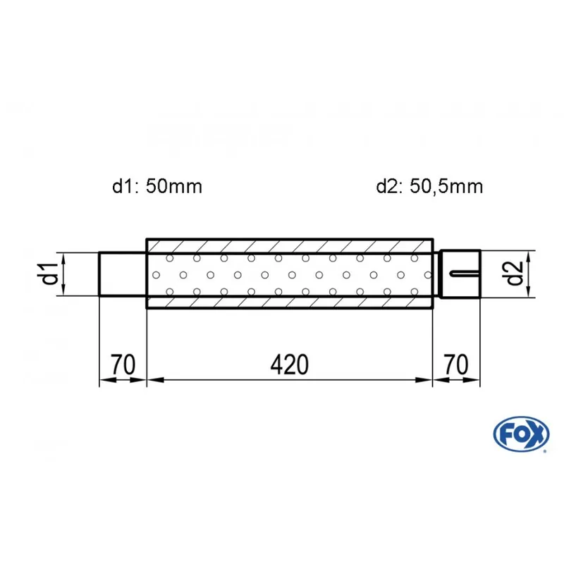 Pagamento Sicuro Universal-Silenziatore rotondo con unione con tubi - Ø 100mm D1Ø 50mm D2 Ø 50,5 mm Lunghezza 420