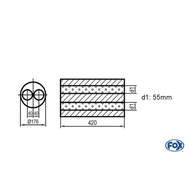 Sconto Universal-Silenziatore rotondo senza pipe Union - Blank 556 Doppio flusso D1Ø 55mm Lunghezza 420mm