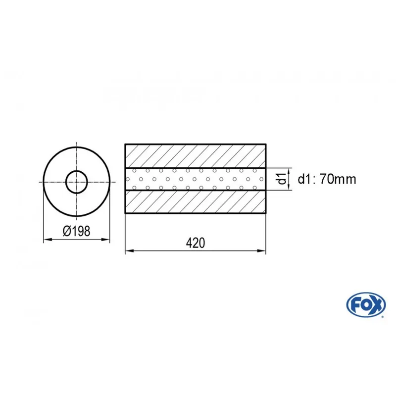 Universal-Silencer Round senza tubo Unione - Blank 626 D1Ø 63,5mm Lunghezza 420mm - Ø 198mm (Cod. Offerta Lampo