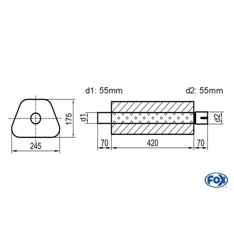 Nuovo Arrivo Universal-Silencer Trapeze con pipe Union - Blank 711 D1Ø 55mm esterno - D2 Ø 55mm all‘interno - L