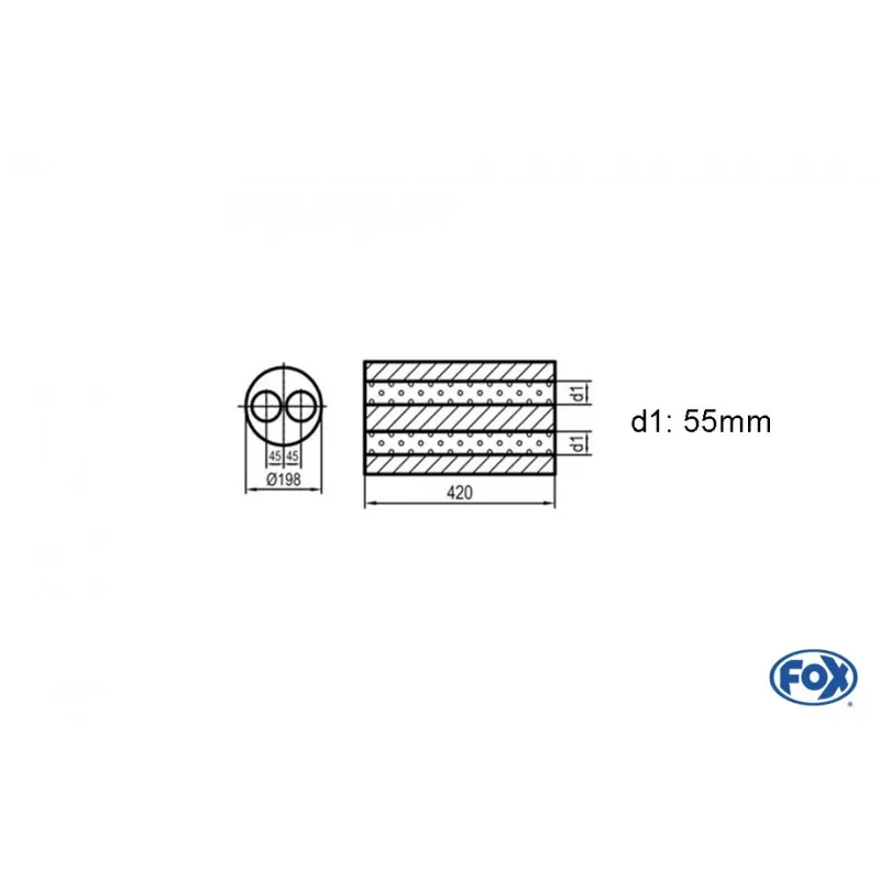Doppio flusso rotondo silenziatore universale - Blank 626 Doppio flusso, D1Ø 55mm Lunghezza 420mm Bestseller