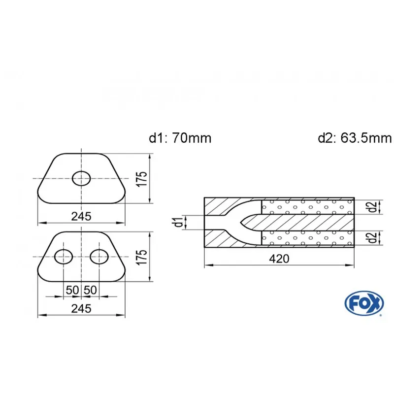 Doppia flusso ovale del silenziatore universale con y-constr .- Blank 71 D1Ø 70mm D2 Ø 60mm Lunghe Direttamente Dal Produttore