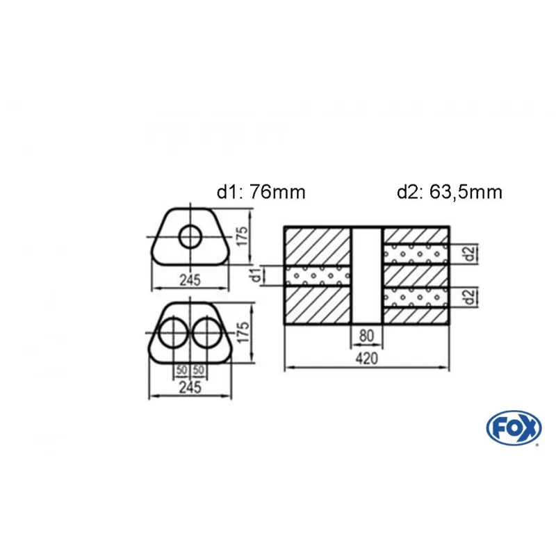 Ultima Occasione Universale-Sil. Trapezio Doppio flusso con camera - Blank 711 D1Ø 76mm D2 Ø 63,5mm Lunghezza 420m