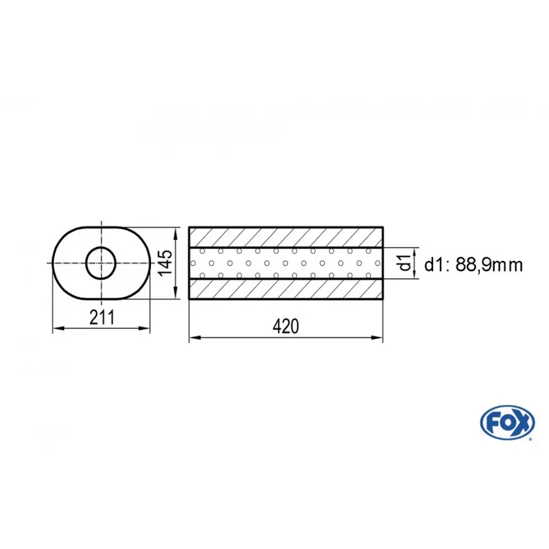 silenziatore universale ovale senza bocchettone - cieco 585 d1Ø 88,9mm lunghezza esterna 420mm (Co Compra Oggi Stesso