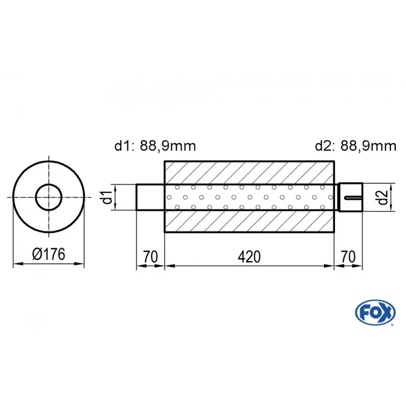Prezzo Ridotto Universal-Silencer Round with Pipe Union - Blank 556 D1Ø 80mm esterno - D2 Ø 80mm all‘interno - Lu
