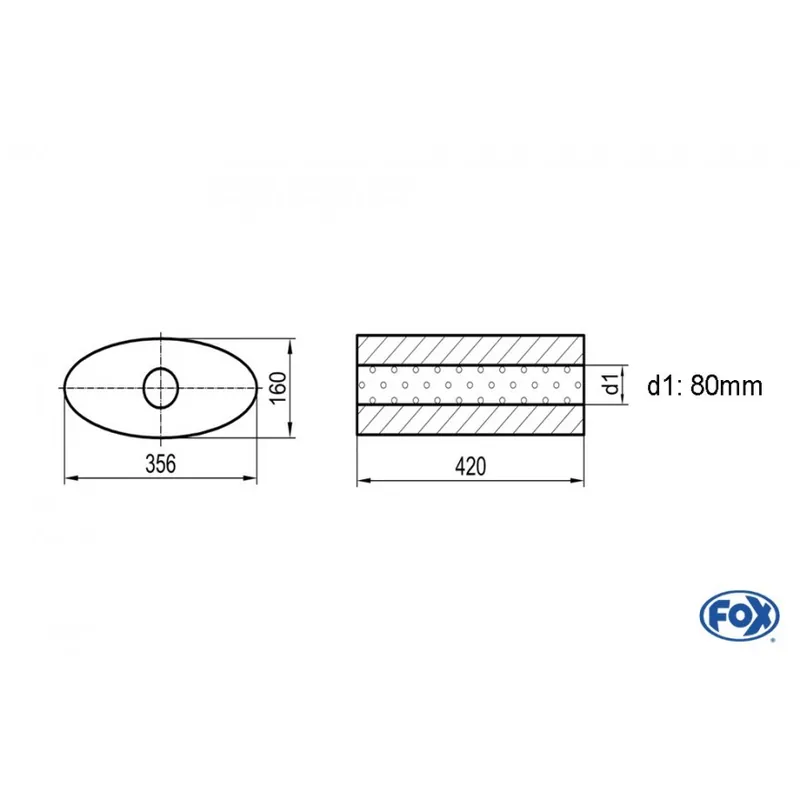 Saldi Universal-Silencer Ovale senza tubo Unione - Blank 818 D1Ø 80mm Lunghezza 420mm (Cod. UNI-81842080