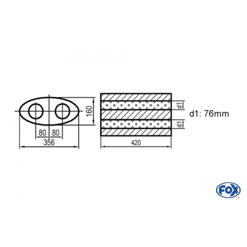 Miglior Prezzo Universal-Silenziatore ovale Doppio flusso - Blank 818 D1Ø 76mm Lunghezza 420mm (Cod. UNI-D8184207