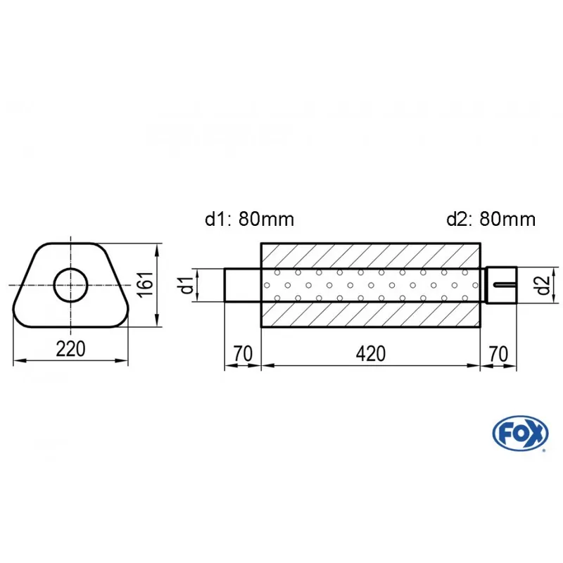 Acquista Ora Universal-Silencer Trapeze con pipe Union - Blank 644 D1Ø 80mm D2 Ø 80mm Lunghezza 420mm (Cod. UN