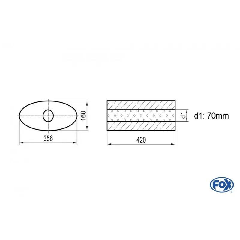 Universal-Silencer Ovale senza tubo Unione - Blank 818 D1Ø 70mm Lunghezza 420mm (Cod. UNI-81842070 Occasione Imperdibile
