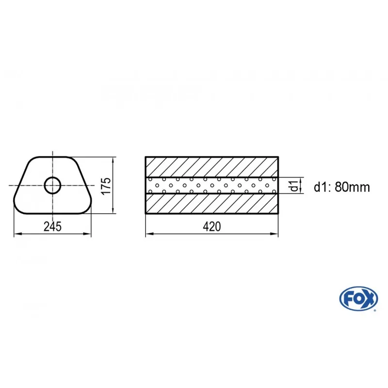 Universal-Silencer Trapeze senza tubo Unione - Blank 711 D1Ø 80mm esterno - Lunghezza 420mm (Cod. Scelto Dai Clienti