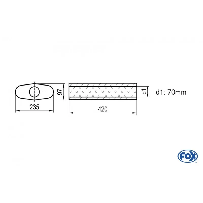 Prezzo Conveniente Universal-Silencen ovale senza pipe Union - Blank 558 D1Ø 70mm Lunghezza 420mm (Cod. UNI-55842070o