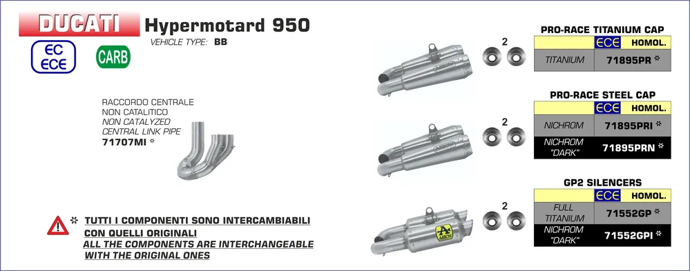 ARROW - 71707MI RACCORDO CENTRALE NON CATALITICO DUCATI HYPERMOTARD 950 / 950 SP 19-20 Prezzo Basso